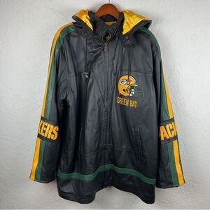 Vintage G-III by Carl Banks Full Zip Hooded Green Bay Packers Leather Jacket